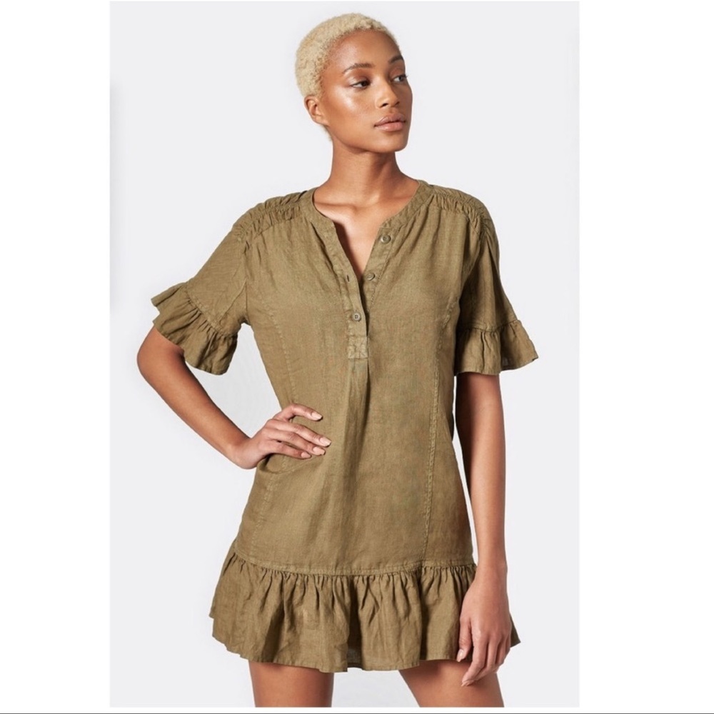 Joie Brandt Ruffle Linen Dress In Vintage Olive Gem